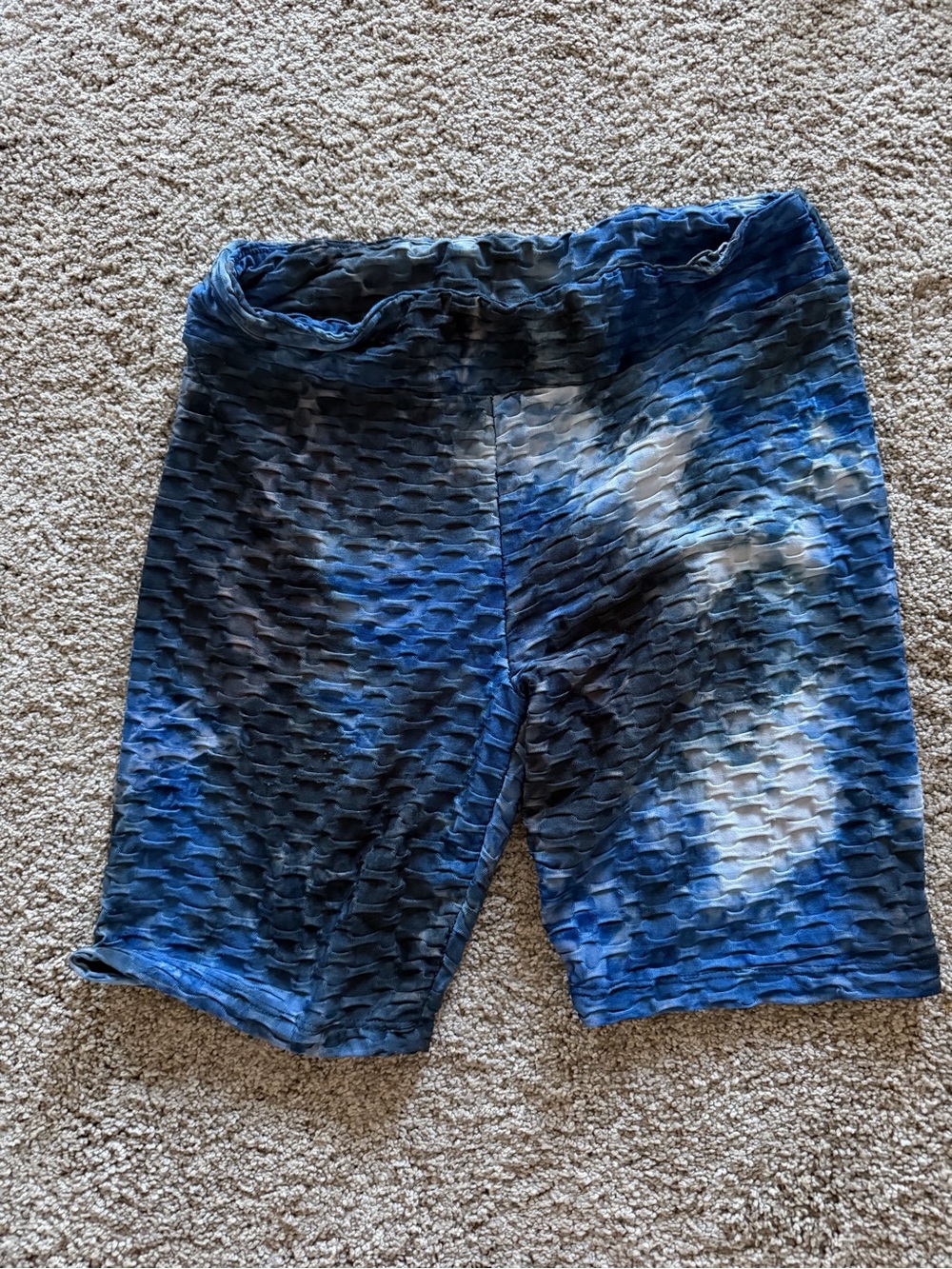 Lovers + Friends Blue Tie-Dye Textured Biker Shorts